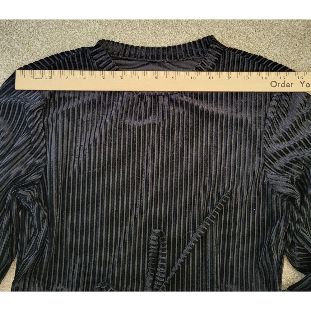 Womens Rib Velvet Dress Size L 8 Black Shein Long Sleeve Crew Neck Cinch Waist - Picture 5 of 9